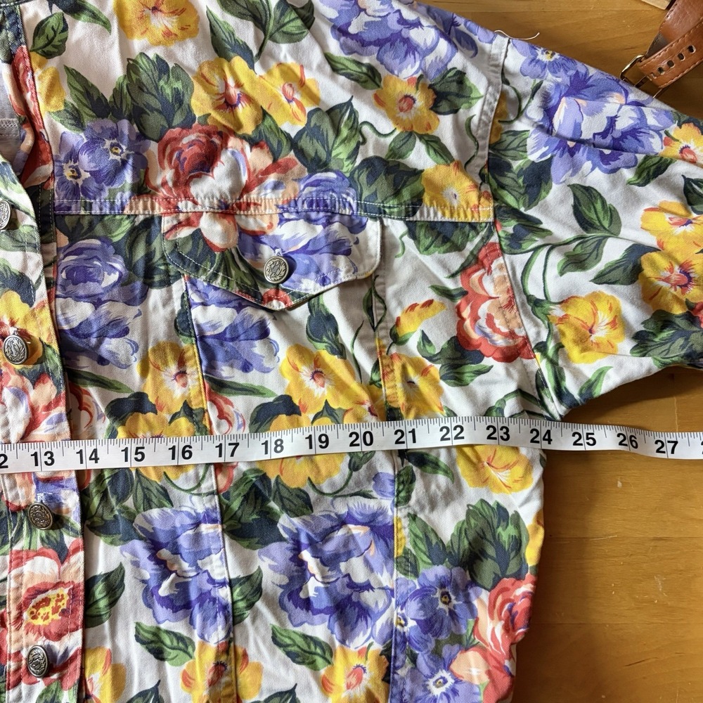 Vintage Floral Short Denim Jacket Size L Retro 90s Colorful Whimsical Garden - Picture 8 of 8